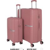 Mçs Bavul Büyük ve Kabin 2li Set Kırılmaz Silikon Valiz V374 Koyu Pudra