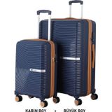 Mçs Bavul Büyük Ve Kabin 2Li Set Kırılmaz Silikon Valiz V374 Laci/Hardal