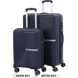 Mçs Bavul Büyük Ve Kabin 2Li Set Kırılmaz Silikon Valiz V374 Lacivert