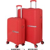 Mçs Bavul Büyük Ve Kabin 2Li Set Kırılmaz Silikon Valiz V374 Mercan