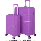Mçs Bavul Büyük Ve Kabin 2Li Set Kırılmaz Silikon Valiz V374 Mor