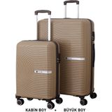 Mçs Bavul Büyük ve Kabin 2li Set Kırılmaz Silikon Valiz V374 Şamp/acı Kahve - Şampanya - Acı Kahve