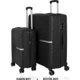 Mçs Bavul Büyük Ve Kabin 2Li Set Kırılmaz Silikon Valiz V374 Siyah