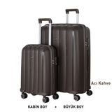 Mçs Bavul Büyük Ve Kabin 2Li Set Silikon Valiz V305 Acıkahve