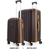 Mçs Bavul Büyük Ve Kabin 2Li Set Silikon Valiz V305 Kahve/Şamp