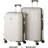 Mçs Bavul Büyük Ve Orta 2Li Set Kırılmaz Silikon Valiz V305 Kemik/Haki