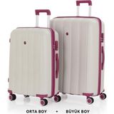 Mçs Bavul Büyük Ve Orta 2Li Set Kırılmaz Silikon Valiz V305 Kemik/Mürdüm