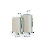 Mçs Bavul Büyük Ve Orta 2Li Set Kırılmaz Silikon Valiz V305 Kemik/Suyeşili
