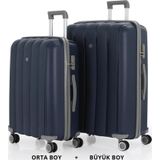 Mçs Bavul Büyük Ve Orta 2Li Set Kırılmaz Silikon Valiz V305 Laci/Gri