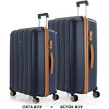 Mçs Bavul Büyük ve Orta 2li Set Kırılmaz Silikon Valiz V305 Laci/hardal - Lacivert