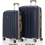 Mçs Bavul Büyük Ve Orta 2Li Set Kırılmaz Silikon Valiz V305 Laci/Şampanya