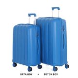 Mçs Bavul Büyük Ve Orta 2Li Set Kırılmaz Silikon Valiz V305 Saksmavi