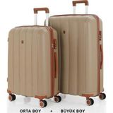 Mçs Bavul Büyük Ve Orta 2Li Set Kırılmaz Silikon Valiz V305 Şamp/Kahve