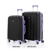 Mçs Bavul Büyük Ve Orta 2Li Set Kırılmaz Silikon Valiz V305 Siyah/Lila