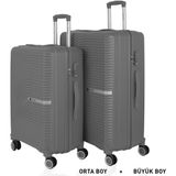 Mçs Bavul Büyük ve Orta 2li Set Kırılmaz Silikon Valiz V374 Gri