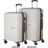 Mçs Bavul Büyük ve Orta 2li Set Kırılmaz Silikon Valiz V374 Kemik/acıkahve - Kemik - Acı Kahve