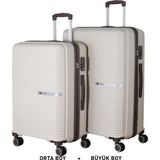 Mçs Bavul Büyük Ve Orta 2Li Set Kırılmaz Silikon Valiz V374 Kemik/Acıkahve