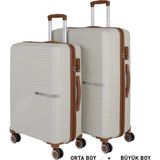 Mçs Bavul Büyük Ve Orta 2Li Set Kırılmaz Silikon Valiz V374 Kemik/Kahve