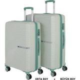 MÇS Bavul Büyük ve Orta 2li Set Kırılmaz Silikon Valiz V374 Kemik/SuYeşili