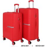 Mçs Bavul Büyük Ve Orta 2Li Set Kırılmaz Silikon Valiz V374 Kırmızı