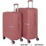 Mçs Bavul Büyük ve Orta 2li Set Kırılmaz Silikon Valiz V374 Koyupudra - Koyu Pudra