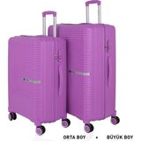 Mçs Bavul Büyük Ve Orta 2Li Set Kırılmaz Silikon Valiz V374 Mor