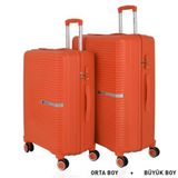 Mçs Bavul Büyük ve Orta 2li Set Kırılmaz Silikon Valiz V374 Portakal