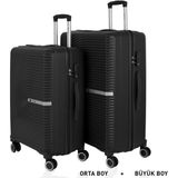 Mçs Bavul Büyük Ve Orta 2Li Set Kırılmaz Silikon Valiz V374 Siyah