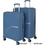 Mçs Bavul Büyük Ve Orta 2Li Set Kırılmaz Silikon Valiz V374 Sky Blue