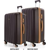 Mçs Bavul Büyük Ve Orta 2Li Set Silikon Valiz V305 Kahve/Şampanya