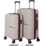 Mçs Bavul Orta ve Kabin 2li Set Kırılmaz Silikon Valiz V305 Kemik/mürdüm - Kemik - Mürdüm