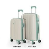 Mçs Bavul Orta Ve Kabin 2Li Set Kırılmaz Silikon Valiz V305 Kemik/Suyeşili