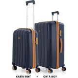 Mçs Bavul Orta ve Kabin 2li Set Kırılmaz Silikon Valiz V305 Laci/hardal - Lacivert