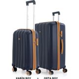 Mçs Bavul Orta Ve Kabin 2Li Set Kırılmaz Silikon Valiz V305 Laci/Hardal