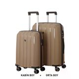 Mçs Bavul Orta Ve Kabin 2Li Set Kırılmaz Silikon Valiz V305 Şamp/Acıkahve