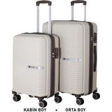Mçs Bavul Orta ve Kabin 2li Set Kırılmaz Silikon Valiz V374 Kemik/acıkahve