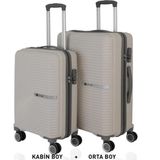 Mçs Bavul Orta ve Kabin 2li Set Kırılmaz Silikon Valiz V374 Kemik/gri - Kemik - Gri