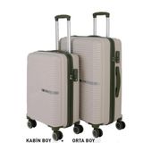 MÇS Bavul Orta ve Kabin 2li Set Kırılmaz Silikon Valiz V374 Kemik/Haki