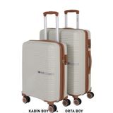 MÇS Bavul Orta ve Kabin 2li Set Kırılmaz Silikon Valiz V374 Kemik/Kahve