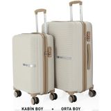 Mçs Bavul Orta ve Kabin 2li Set Kırılmaz Silikon Valiz V374 Kemik/şampanya - Kemik - Şampanya