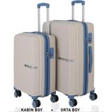 Mçs Bavul Orta ve Kabin 2li Set Kırılmaz Silikon Valiz V374 Kemik/skyblue - Kemik - Gök Mavisi