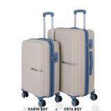 MÇS Bavul Orta ve Kabin 2li Set Kırılmaz Silikon Valiz V374 Kemik/SkyBlue