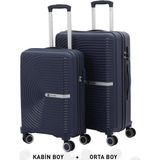 Mçs Bavul Orta ve Kabin 2li Set Kırılmaz Silikon Valiz V374 Laci - Lacivert