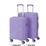 Mçs Bavul Orta ve Kabin 2li Set Kırılmaz Silikon Valiz V374 Lila