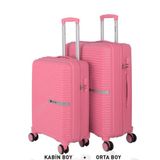 Mçs Bavul Orta ve Kabin 2li Set Kırılmaz Silikon Valiz V374 Pembe