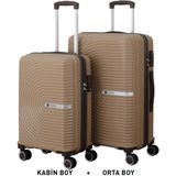 Mçs Bavul Orta ve Kabin 2li Set Kırılmaz Silikon Valiz V374 Şamp/acıkahve - Şampanya