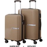 MÇS Bavul Orta ve Kabin 2li Set Kırılmaz Silikon Valiz V374 Şamp/AcıKahve