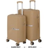 Mçs Bavul Orta ve Kabin 2li Set Kırılmaz Silikon Valiz V374 Şampanya - Krem Rengi