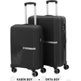 Mçs Bavul Orta ve Kabin 2li Set Kırılmaz Silikon Valiz V374 Siyah - 0 - Siyah