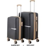 Mçs Bavul Orta ve Kabin 2li Set Kırılmaz Silikon Valiz V374 Siyah/şampanya